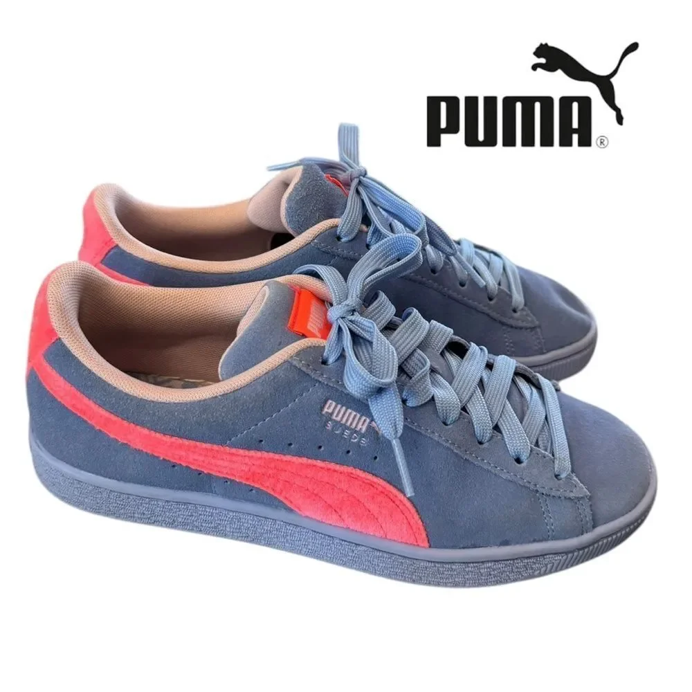 New Puma Kids Girls Suede Valentines Lace Up Purple Pink Sneakers 6.5
